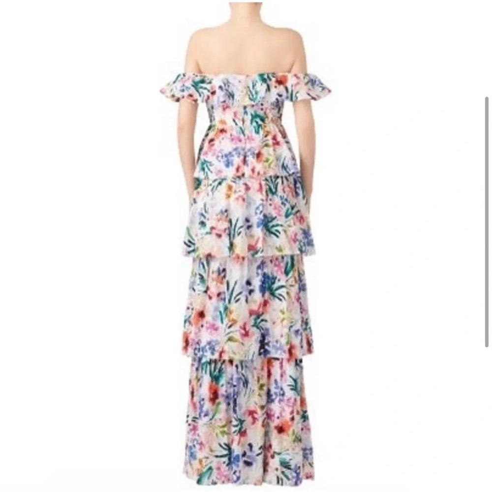 Amanda Uprichard Floral Venezia Off Shoulder Tiered Skirt Gown Size Medium - Picture 2 of 10
